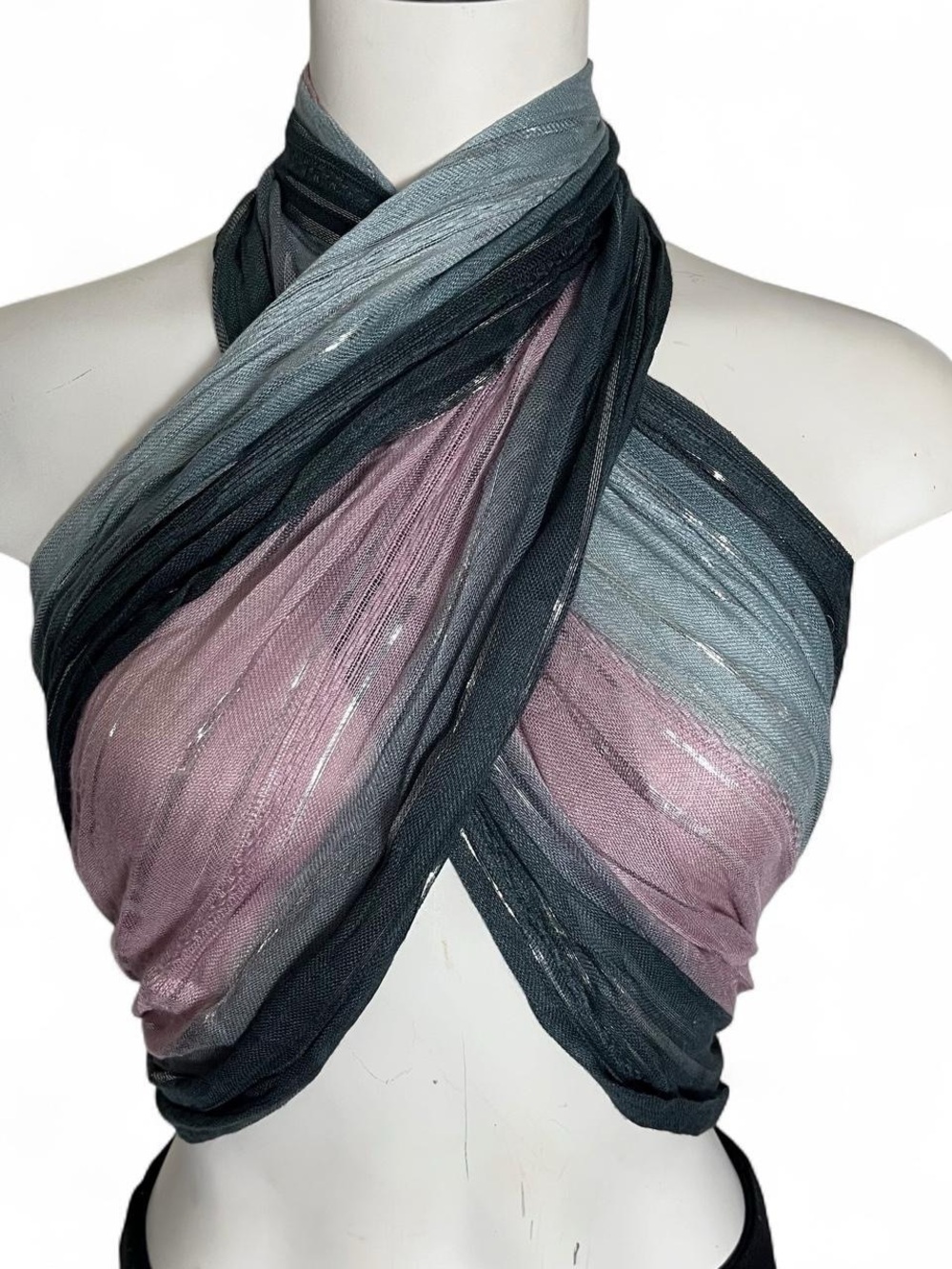 $10 Sale/Lightweight Ombre Fringe Scarf - Pink, Teal, Black